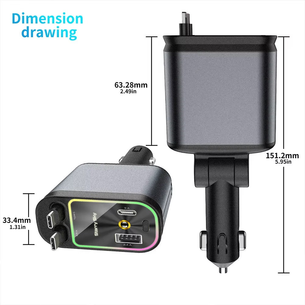 CARGADOR ADAPTADOR DE CIGARRERA 4 EN 1