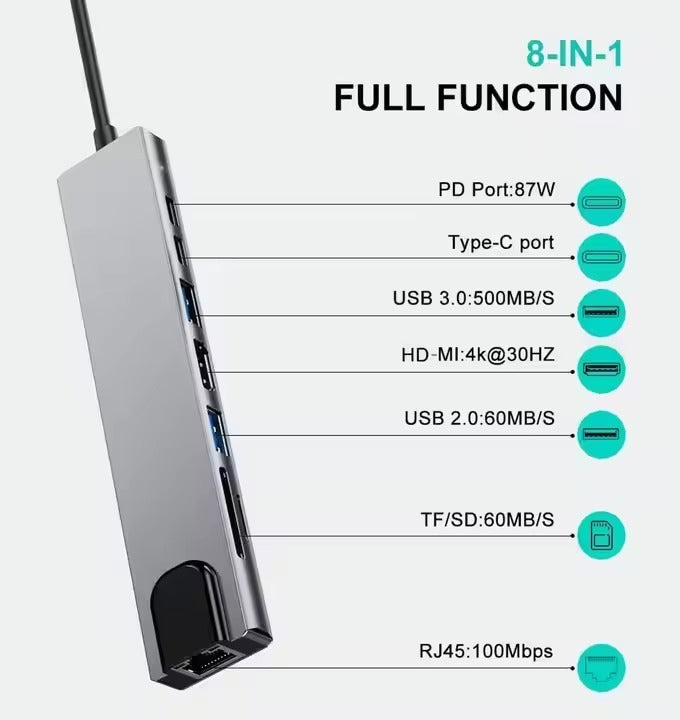 ADAPTADOR USB 8 EN 1
